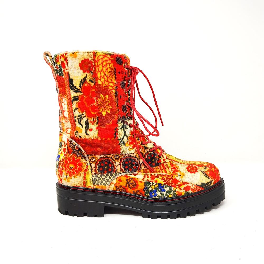 Aerosoles X Laura Ashley Womens 7 La Shelton Boots Floral Velvet Combat Lace Up - Picture 2 of 9